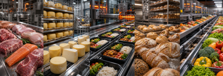 Food manufacturing applications including protein processing, dairy, convenience food, bakery, and fruit and vegetable handling